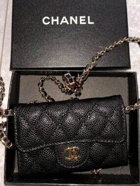 Black Quilted Leather Chain Crossbody Wallet Mini Handbag Luxury Designer Style